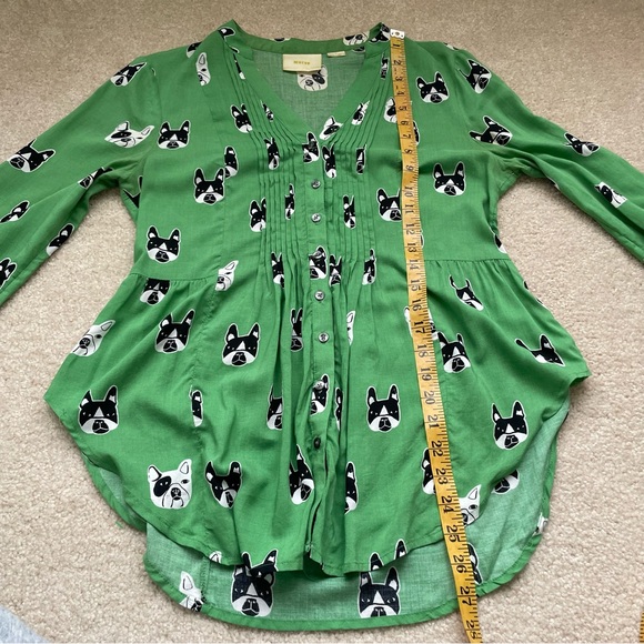 Anthropologie Maeve French Bulldog Print Button Front Long Sleeve Shirt - Picture 11 of 11